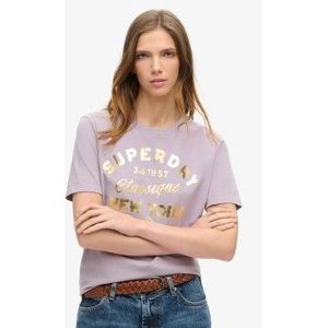 Superdryvoor vrouwen. W1011496A Relaxed T-shirt met metalen logo Luxe lila (S), Casual, Katoen, Korte mouwen