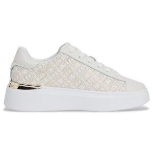 Tommy Hilfigervoor vrouwen. FW0FW09155 Beige leren sneakers met monogram (36), Leer, Plat, Veters, Casual