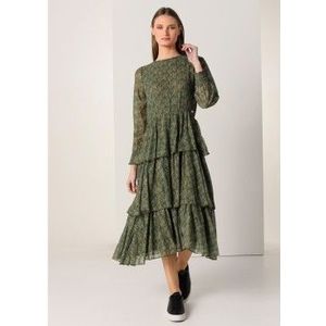 Lois Jeansvoor vrouwen. 447732376 Groene mini jurk met bloemenprint (XS), Casual, Veelkleurig, Polyester, Lange mouwen