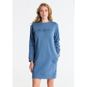 Lois Jeansvoor vrouwen. 448202655 Korte sweatshirtjurk met steekzakken en geborduurd logo op de borst blauw (XS), Casual, Katoen, Lange mouw