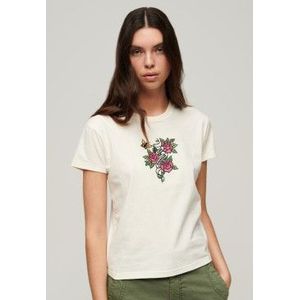 Superdry Tattoo Embroidered Fitted T-shirt Met Korte Mouwen Beige XS Vrouw