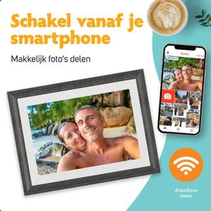 Pora & Co Digitale fotolijst 10 inch met WiFi en Frameo App wit met bruin