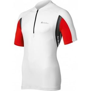 Odlo Bike Standup collar fietsshirt korte mouwen wit met rood en zwart heren wit met rood en zwart