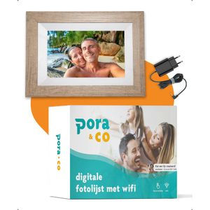 Pora & Co Digitale fotolijst 8 inch met Wifi en Frameo app lichtbruin hout