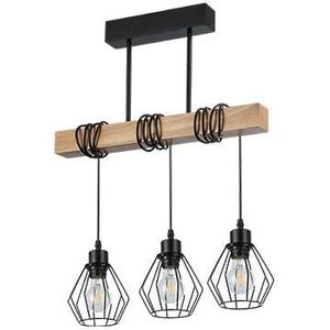 Hanglamp Hout en industrieel | 50CM | 3 x E27 fitting | Zwart