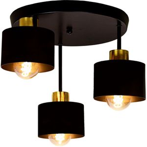 Plafondlamp 3-voudig zwart - Goud | metaal | 3x E27 fitting | Ø30cm