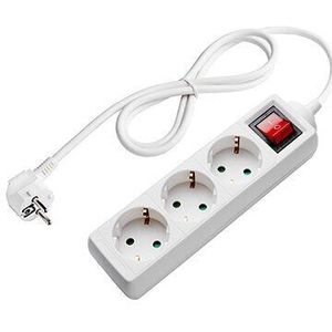 Stekkerdoos 3-voudig | Geaard | Wit | 1,5M kabel | Aan/Uit Schakelaar