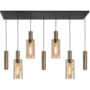 Moderne Hanglamp | Zwart | 3 x GU10 Messing kokers | 4 x E27 Messing gouden lampenkap