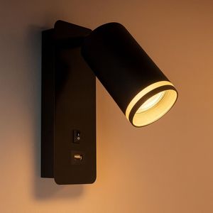 LED wandlamp - Bedlamp met USB-poort | GU10 fitting | zwart
