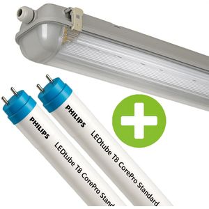 PHILIPS LED TL Armatuur | 120cm Dubbel | IP65 Waterdicht | Incl. 2x LED TL Buis 15,5W | 4000K - Naturel wit (840)