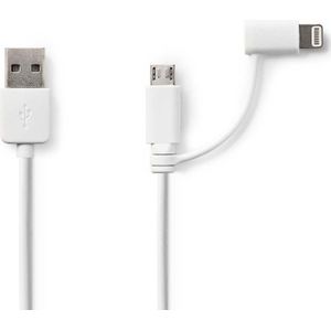 2-in-1 Sync and Charge-Kabel | USB-A Male - Micro-B Male / Apple Lightning 8-Pins Male | 1,0 m | Wit