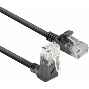 ACT Zwarte 2 meter U/UTP CAT6A LSZH slimline patchkabel met RJ45 connectoren. recht naar 90° haaks