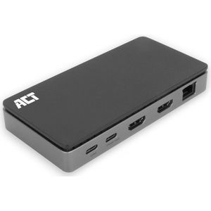 ACT USB-C 4K MST dockingstation voor 2 HDMI-monitoren. Ethernet. USB-C. 3x USB-A. PD passthrough en