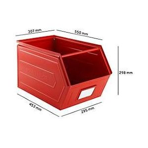 Schäfer Shop Select Sichtlagerkasten, mit Tragestab, L 550 x B 307 x H 298 mm, 40 l, 150 kg, Stahl, RAL 3000 (feuerrot)