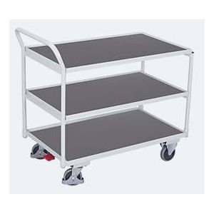 Schäfer Shop Select Tischwagen, leicht, Stahl/MDF-Platte, Lichtgrau/Dunkelgrau, 3 Etagen, L 985 x B 605 mm, TPE-Rollen mit EasySTOP, bis 250 kg