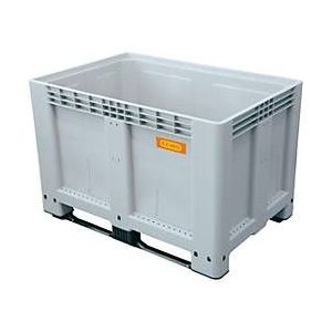 Logistikbox Cemo, Hart-Polyethylen (HDPE), grau, lebensmittelecht, B 1200 x T 800 x H 800 mm, 200 l hoch, mit Kufen