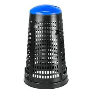Abfallbehälter Ruff, für 70-120 l Kunststoff-& Papiersäcke, Lochoptik, ø 525 mm, Recycling-Kunststoff, blau-schwarz