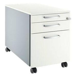 Schäfer Shop Select Rollcontainer 126, 1 Schublade, HR- & Utensilienauszug, runde Griffe, weißalu/weißalu/weiß