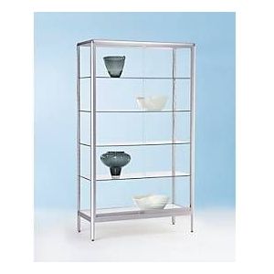 Standvitrine BST, Brandschutzklasse B1, 5 Fächer, abschließbare Schiebetüren, B 580 x T 500 x H 1950 mm, Aluminium/Glas, silber
