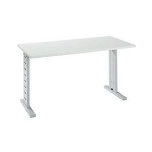 Home Office Schreibtisch Moxxo IQ, Rechteck, C-Fuß, B 1300 x T 650 x H 735 mm, lichtgrau/weißaluminium RAL 9006