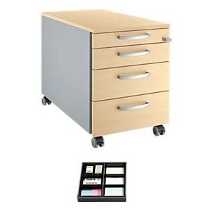 Schäfer Shop Select Rollcontainer 1233, Ahorn/Weißalu, inkl. Trennstegen für Schubladen