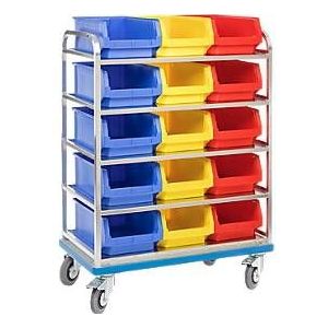 Regalwagen GMÖHLING G®-Rack E 2801, durchbrochen, bis 300 kg, 5 Etagen, für 15 Sichtlagerkästen