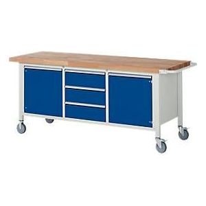 Werkbank Serie 8569, fahrbar, 3 Schubladen, 2 Türen