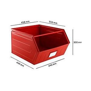 Schäfer Shop Select Sichtlagerkasten, mit Tragestab, L 550 x B 458 x H 300 mm, 60 l, 130 kg, Stahl, RAL 3000 (feuerrot)