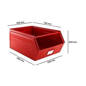 Schäfer Shop Select Sichtlagerkasten, mit Tragestab, L 732 x B 459 x H 300 mm, 84 l, 180 kg, Stahl, RAL 3000 (feuerrot)