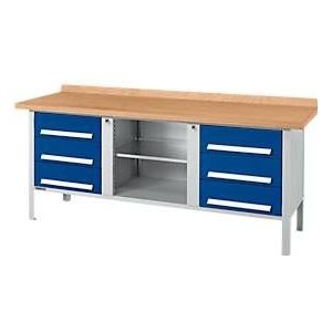 Kastenwerkbank Schäfer Shop Select PW 200-2, Buche Multiplexplatte, bis 750 kg, B 2000 x T 700 x H 840 mm, Enzianblau