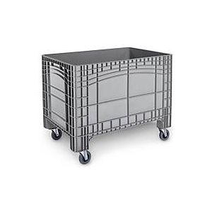 Transport-und Stapelbehälter, ohne Deckel, Boden & Wände geschlossen, Volumen 535 l, Traglast bis 300 kg, Lenk- & Bockrollen, B 1200 x T 800 x H 950 mm, lebensmittelechtes Polyethylen, grau