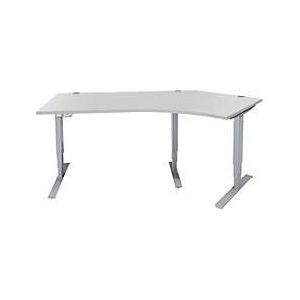 Schäfer Shop Genius Winkelschreibtisch AERO FLEX, elektrisch höhenverstellbar, 135° Winkel rechts, B 2165 mm, lichtgrau/weißalu + Memorypanel