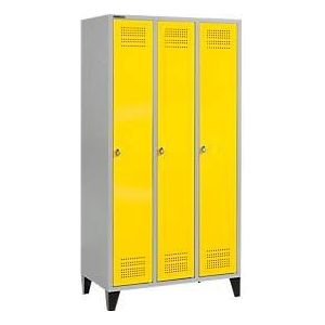 Schäfer Shop Genius Kleiderspind mit Füßen, 3 Abteile, Drehverschluss, hellsilber/gelb