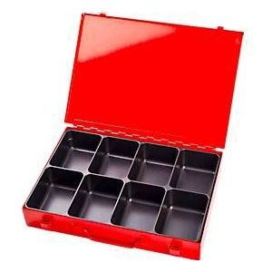 Sortimentskoffer ADB, leer, 8-fache Einteilung, abschließbar, mit Griff, B 330 x T 230 x H 50 mm, Stahl & ABS-Kunststoff, verkehrsrot RAL 3020