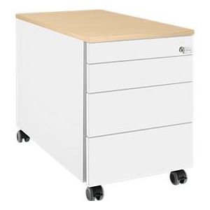 Schäfer Shop Genius Rollcontainer 1233, 3 Schubladen, Utensilienauszug, B 435 x T 765 x H 567 mm, weiß/Ahorn-Dekor