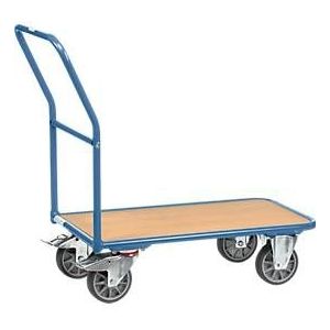 Magazinwagen, mit Holzplattform, L 1000 x B 700 mm, bis 400 kg, Stahlrohr, blau