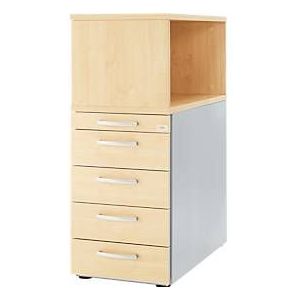 Schäfer Shop Genius Standcontainer mit Aufsatzregal, abschließbar, runder Griff, Ahorn