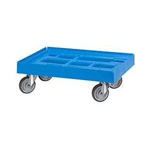 Schäfer Shop Pure Transportroller, Euronorm, bis 300 kg, mit Stapelrand, Lenkrollen, L 610 x B 410 mm, HDPE & TPU, lichtblau RAL 5012