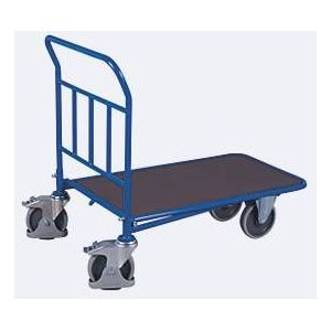 C+C Wagen, Stahl/Siebdruckplatte, Enzianblau/Dunkelbraun, L 1030 x B 600 mm, mit Längsstreben, TPE-Rollen mit Feststellbremse, bis 500 kg