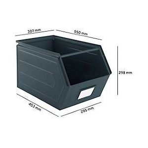 Schäfer Shop Select Sichtlagerkasten, mit Tragestab, L 550 x B 307 x H 298 mm, 40 l, 150 kg, Stahl, RAL 5008 (graublau)