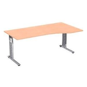Schreibtisch ALICANTE, C-Fuß, Freiform, Ansatz rechts, B 1800 x T 800/1000 x H 680-820 mm, Buche-Dekor