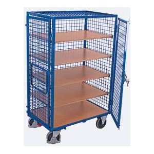Schrankwagen, Stahl/MDF-Platte, Enzianblau/Buche-Dekor, 5 Etagen, 1245 x 785 mm, Dach und Doppelflügeltür, abschließbar, EasySTOP, bis 500 kg