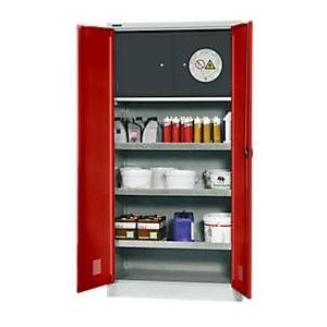 Schäfer Shop Select Gefahrstoffschrank, Stahl, B 950 x T 500 x H 1935 mm, 2 Einlegewannen & 1 WHG-Wanne à 18 l, mit Sicherheitsfach Typ 30