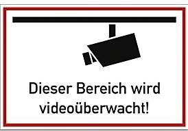 moedel Hinweisschild „Dieser Bereich wird videoüberwacht!“, L 200 x B 300 mm, Kunststoff, rot-schwarz-weiß