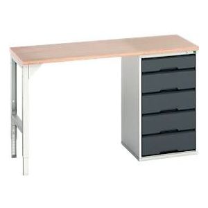 Unterbauwerkbank Bott verso, Multiplex-Platte, 5 Schubladen, B 1500 x T 600 x H 930 mm, Lichtgrau / Anthrazitgrau