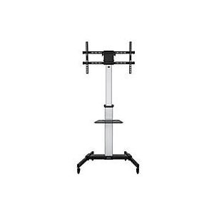 Manhattan TV & Monitor Mount, Trolley Stand, 1 screen, Screen Sizes: 37-86", -10 to 5° Tilt, 90° Rotation, Silver/Black, VESA 200x200 to 600x400mm, Max 50kg, Height adjustable 1200 to 1600mm, AV/Laptop shelf, Aluminium, LFD, Lifetime Warranty - Wa...