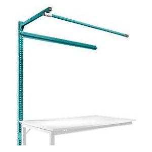 Aufbauportal m. Ausleger, Ansatztisch STANDARD Arbeitstisch/Werkbank UNIVERSAL/PROFI, 1500 mm, wasserblau