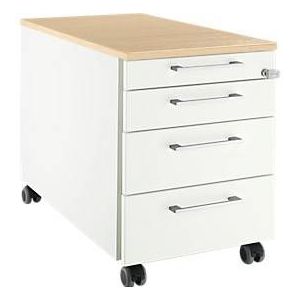 Schäfer Shop Select Rollcontainer 1233, 3 Schübe & 1 Utensilienauszug, Griff eckig, weiß/Ahorn-Dekor