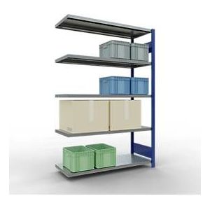 SCHULTE Lagertechnik Fachbodenregal - Stecksystem MULTIplus 250, Anbauregal, Längenriegel, 2000x1300x500 mm, 5 Böden, enzianblau/verzinkt