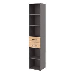 Home Office Kombiregal TEMPIO, aus Holz, 2 Einschübe, 6 OH, B 400 x T 330 x H 2130 mm, anthrazit/ Hickory Eiche
